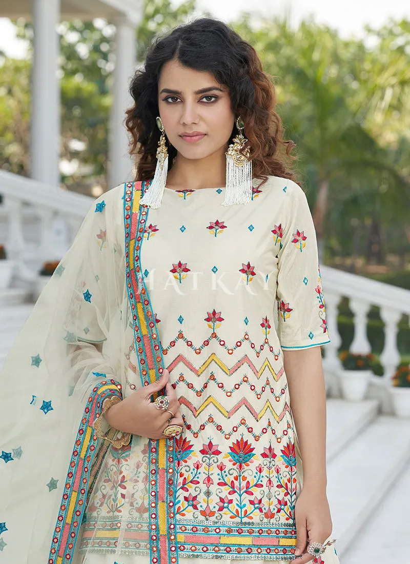 Off White Multi Embroidered Wedding Lehenga Kurti