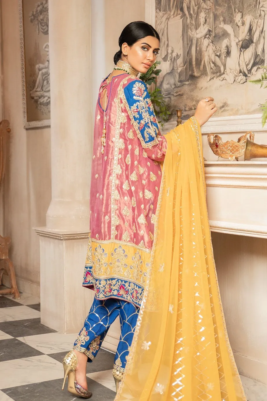Pakistani Angrakha Dress In Beautiful Color Combination # CA119