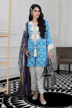 Pakistani designer woven outfit for casual wear in azure color # P2388
