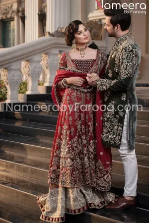 Pakistani Embellished Red Golden Bridal Lehenga #BN190