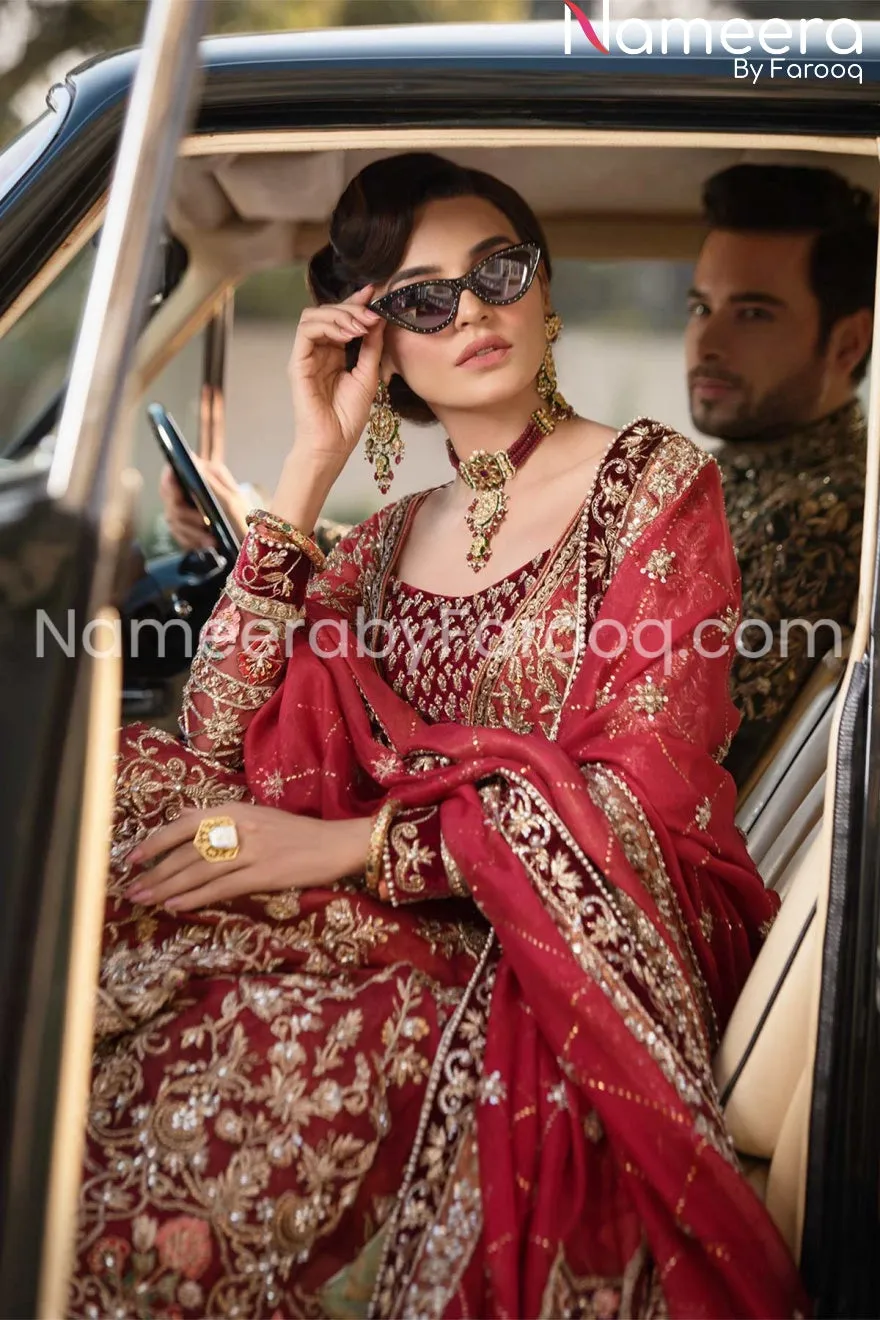 Pakistani Embellished Red Golden Bridal Lehenga #BN190