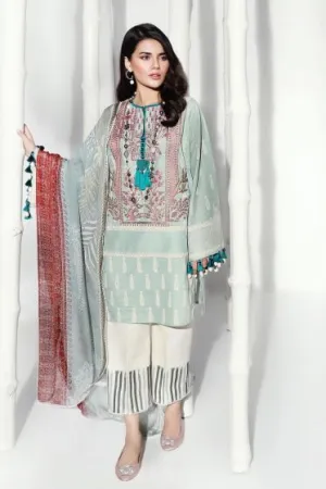 Pakistani embroidered slub dress for casual wear in mint green color # P2397