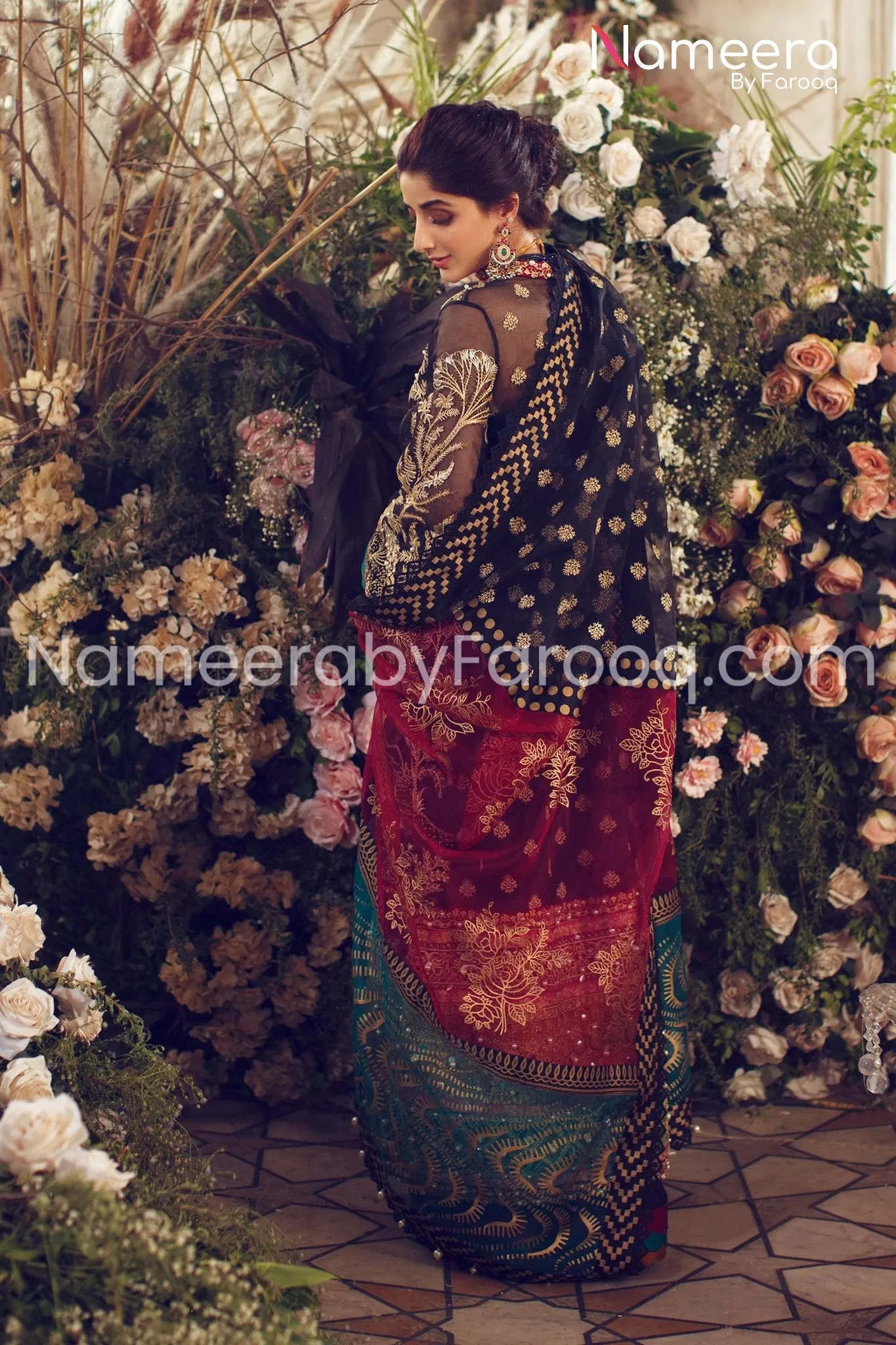 Pakistani Gown in Embroidered Coal Black Color - #PS10