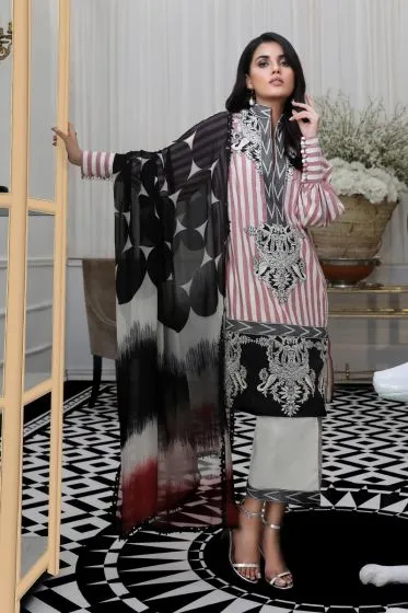 Pakistani woven dress for casual wear in white and black color # P2385