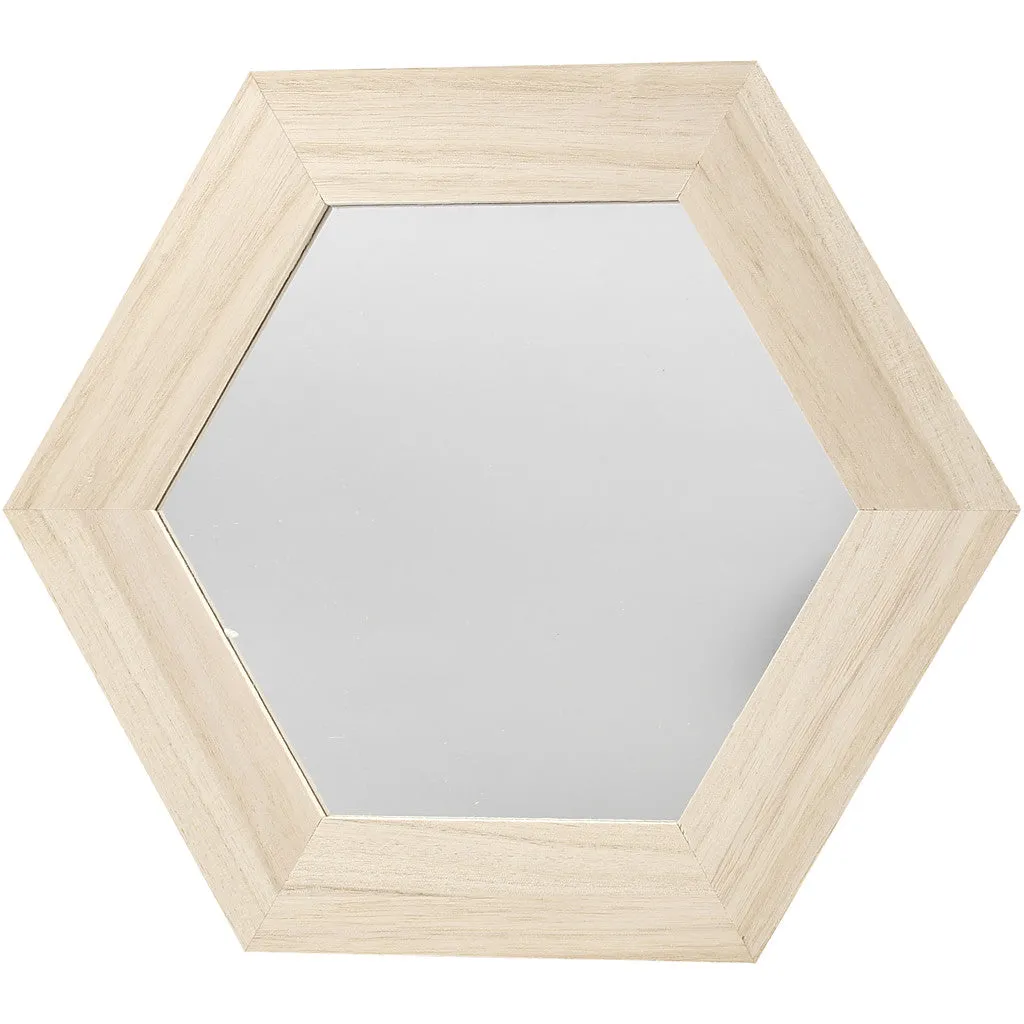 Paulownia Wood Hexagonal Frame With Mirror Hanging Home Decoration Crafts 26x26 cm
