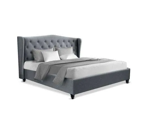 PIER Bed Frame Base Mattress Platform Fabric Wooden - Grey