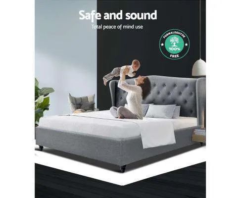 PIER Bed Frame Base Mattress Platform Fabric Wooden - Grey