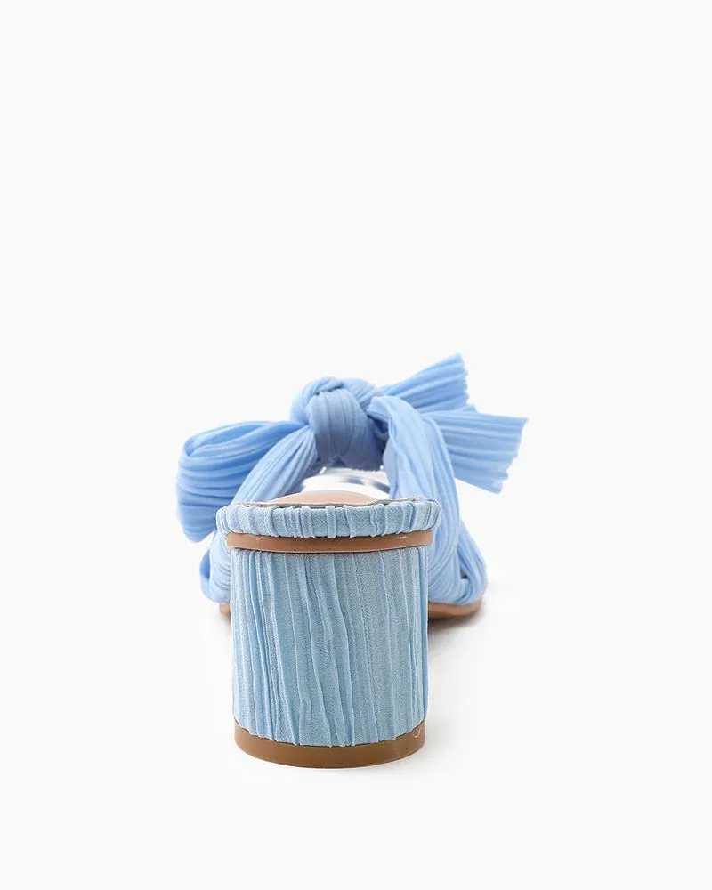 Pleated Bow Open Toe Chunky Block Heel Sandals