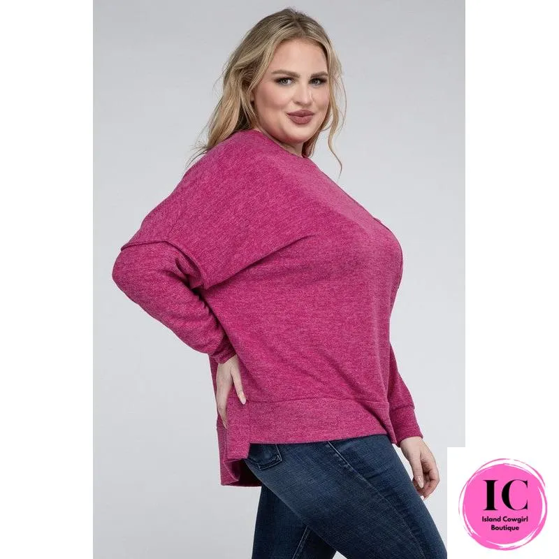 Plus Brushed Melange Drop Shoulder Sweater