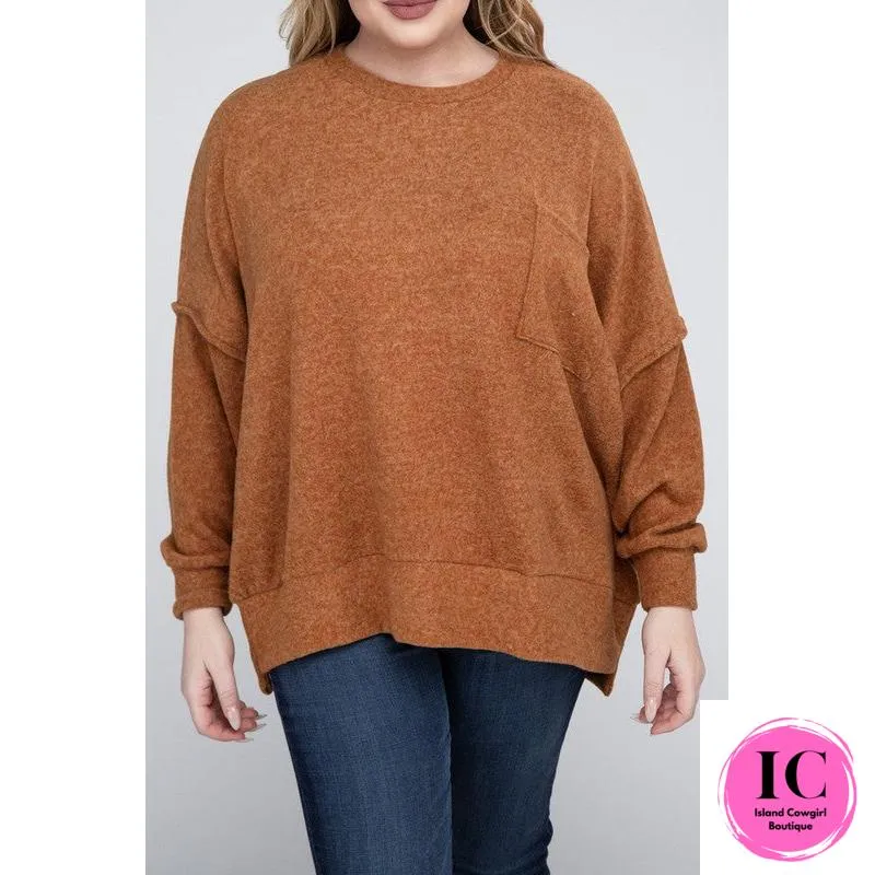 Plus Brushed Melange Drop Shoulder Sweater