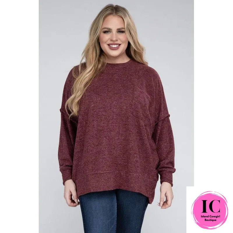 Plus Brushed Melange Drop Shoulder Sweater