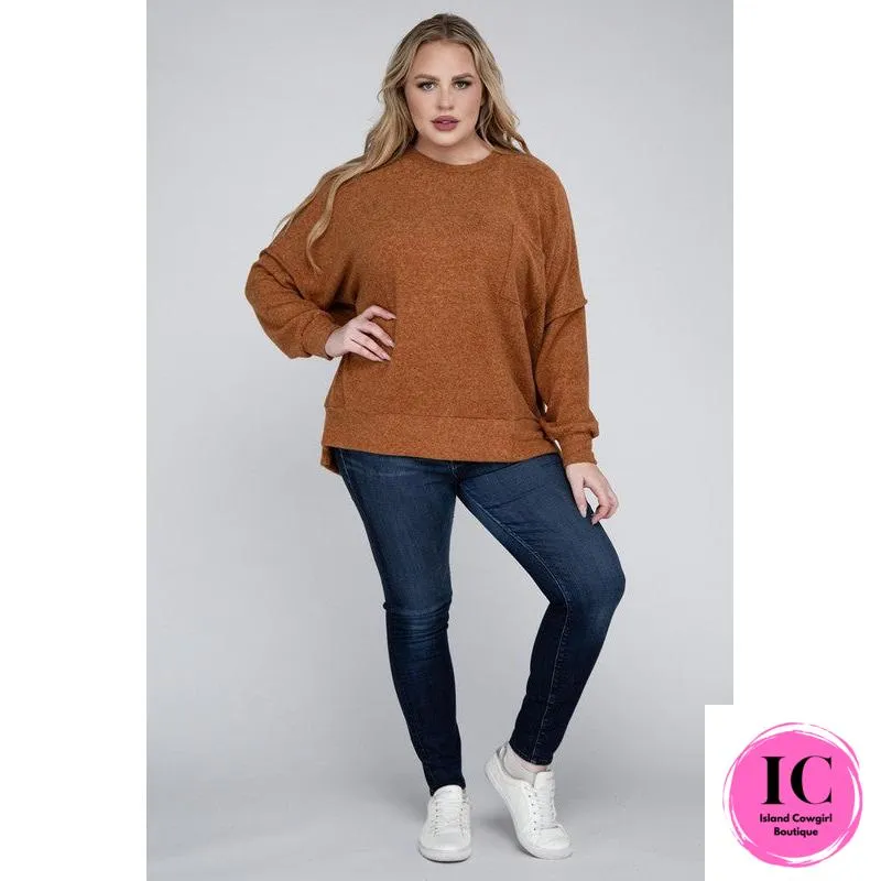 Plus Brushed Melange Drop Shoulder Sweater