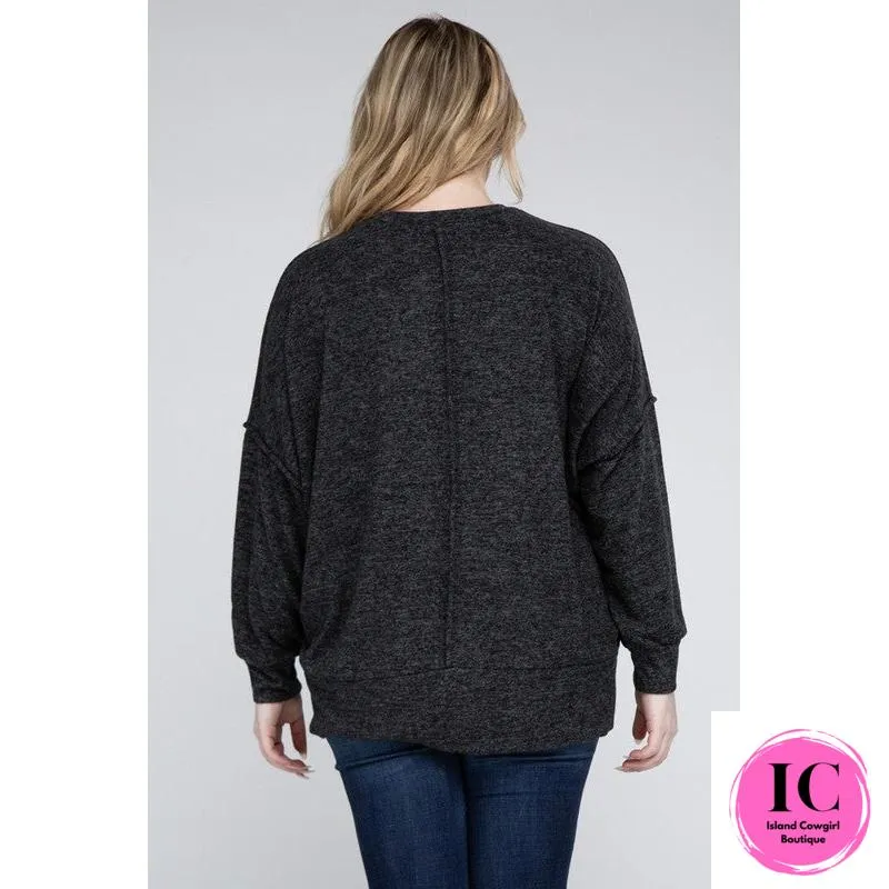 Plus Brushed Melange Drop Shoulder Sweater