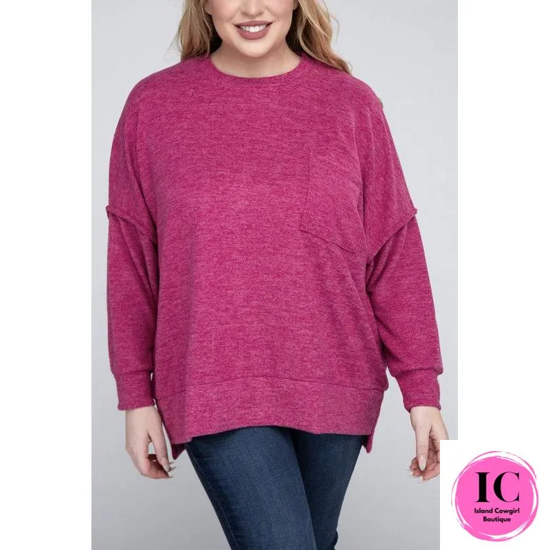 Plus Brushed Melange Drop Shoulder Sweater