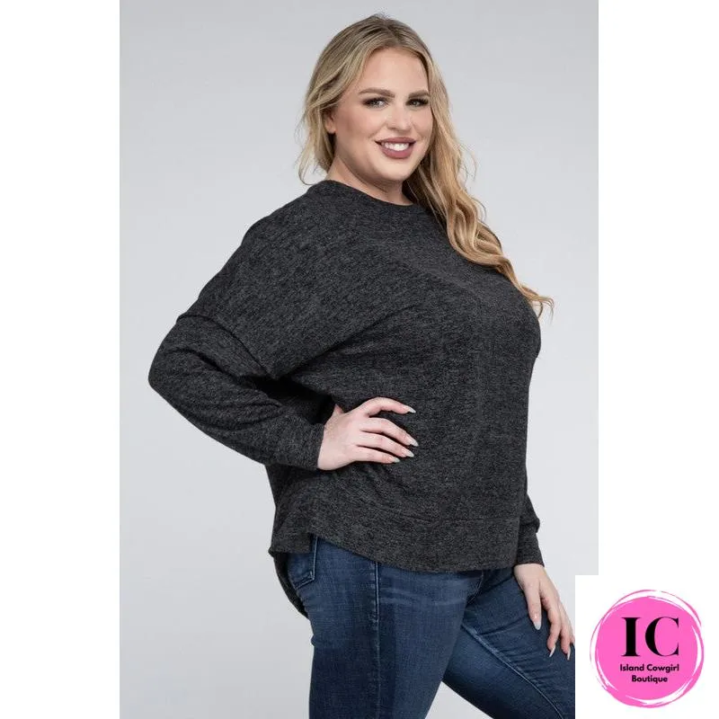 Plus Brushed Melange Drop Shoulder Sweater