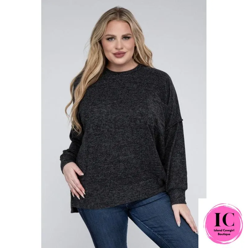 Plus Brushed Melange Drop Shoulder Sweater