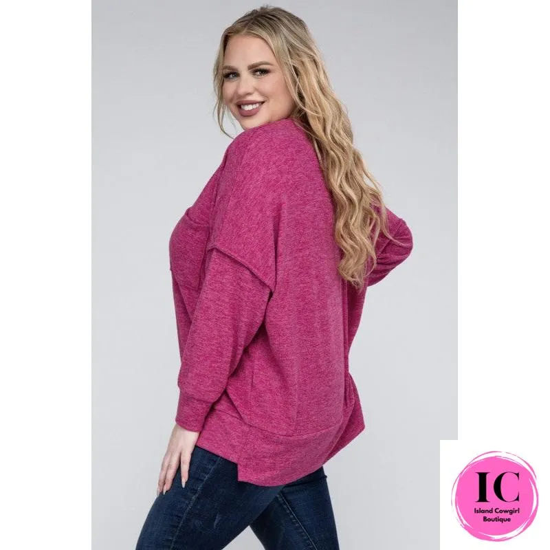 Plus Brushed Melange Drop Shoulder Sweater