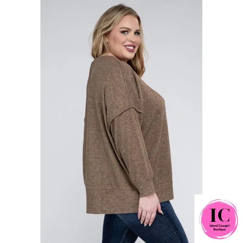 Plus Brushed Melange Drop Shoulder Sweater
