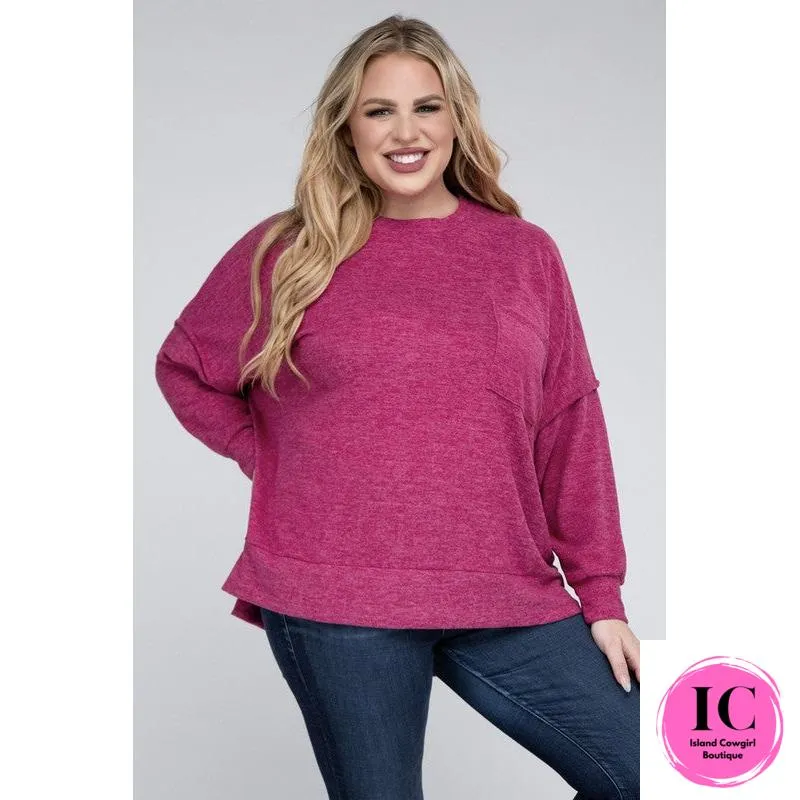Plus Brushed Melange Drop Shoulder Sweater