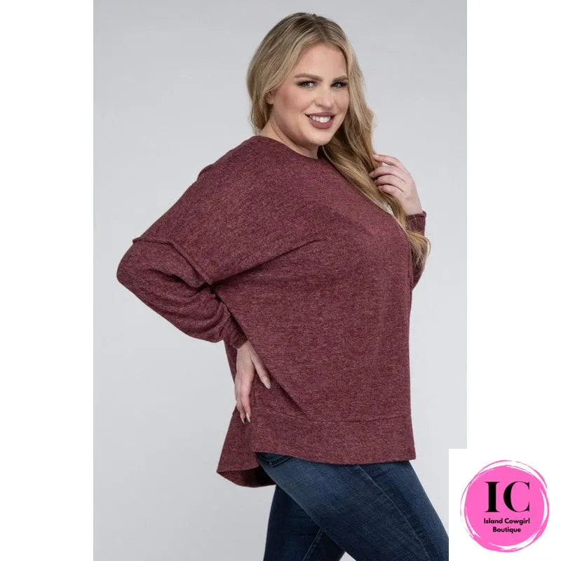 Plus Brushed Melange Drop Shoulder Sweater