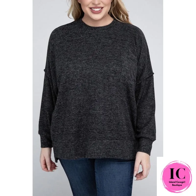 Plus Brushed Melange Drop Shoulder Sweater