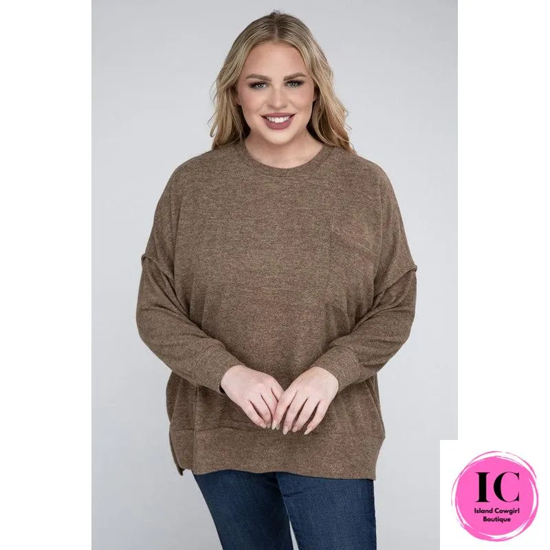 Plus Brushed Melange Drop Shoulder Sweater