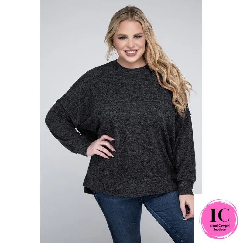 Plus Brushed Melange Drop Shoulder Sweater
