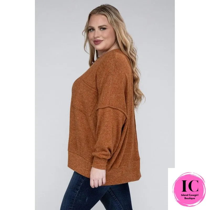 Plus Brushed Melange Drop Shoulder Sweater