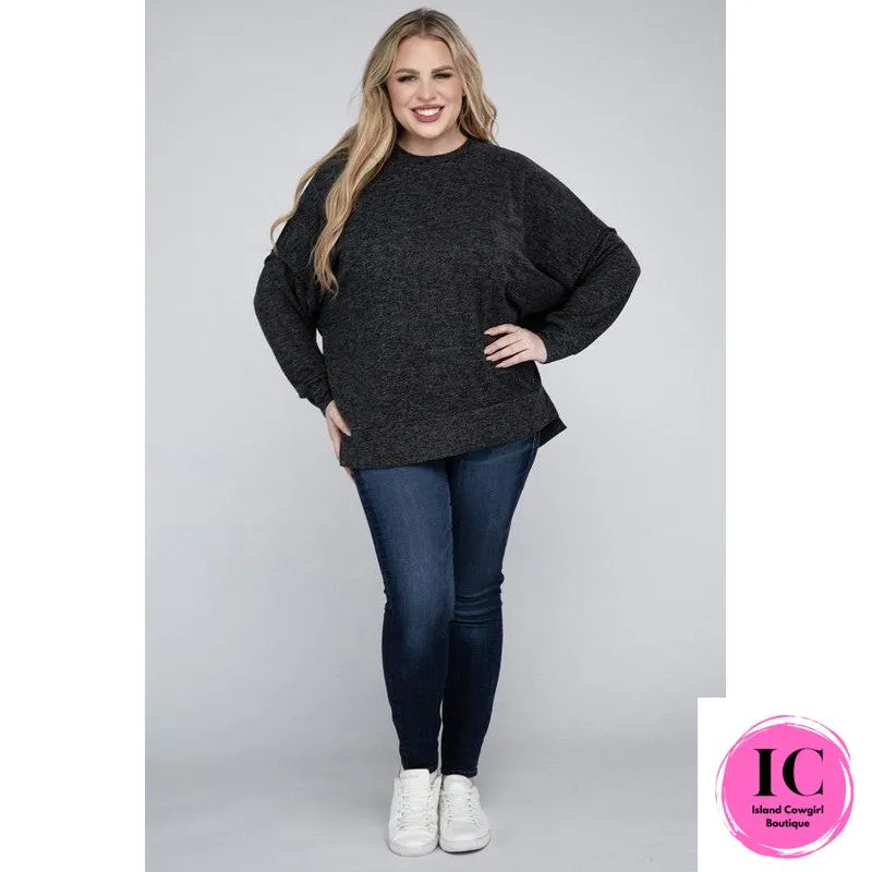 Plus Brushed Melange Drop Shoulder Sweater