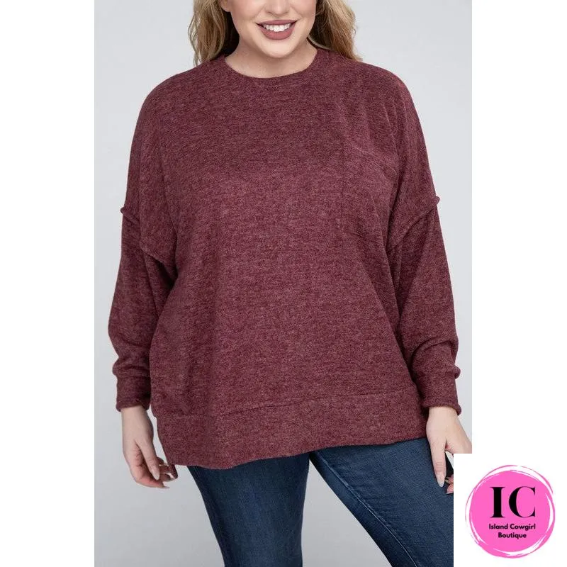 Plus Brushed Melange Drop Shoulder Sweater