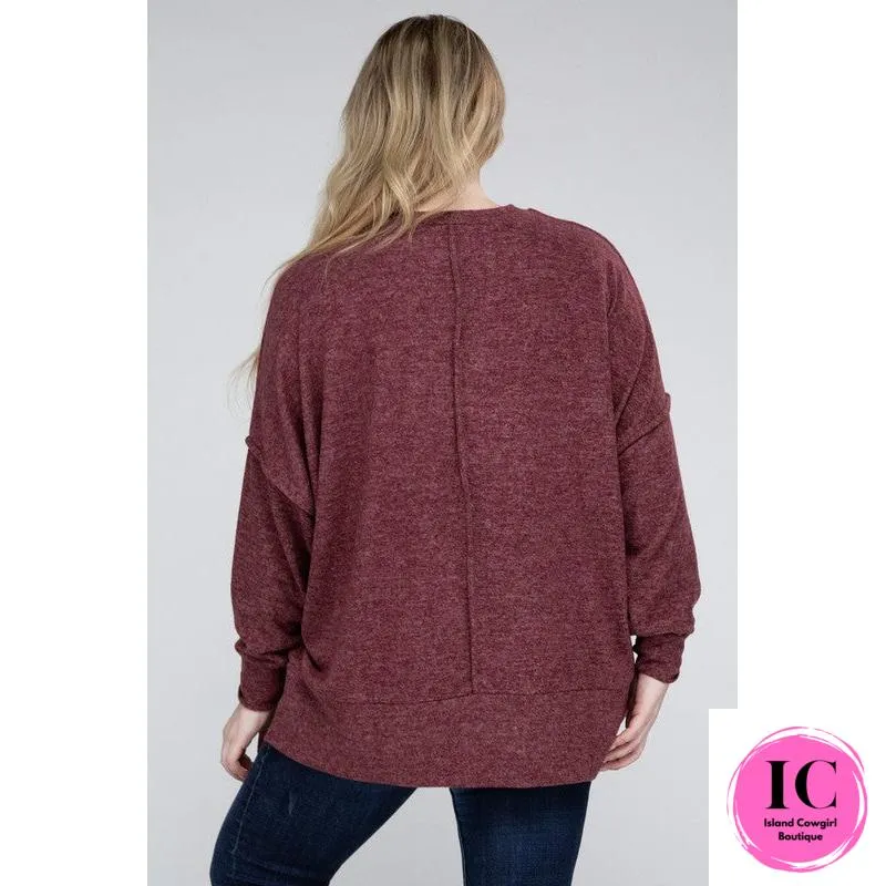 Plus Brushed Melange Drop Shoulder Sweater