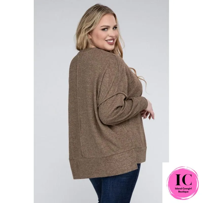 Plus Brushed Melange Drop Shoulder Sweater