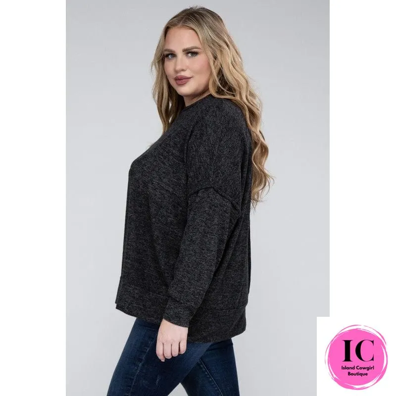 Plus Brushed Melange Drop Shoulder Sweater