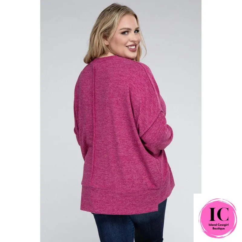Plus Brushed Melange Drop Shoulder Sweater