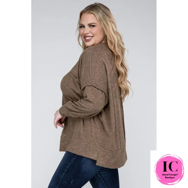 Plus Brushed Melange Drop Shoulder Sweater