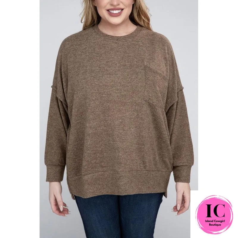 Plus Brushed Melange Drop Shoulder Sweater