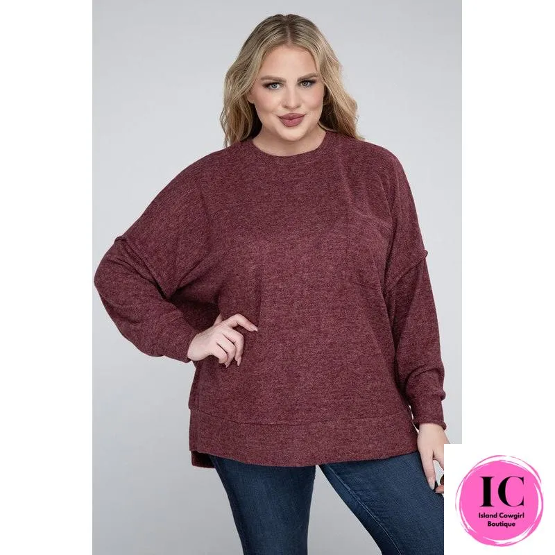 Plus Brushed Melange Drop Shoulder Sweater
