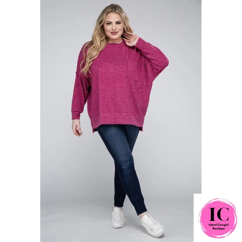 Plus Brushed Melange Drop Shoulder Sweater