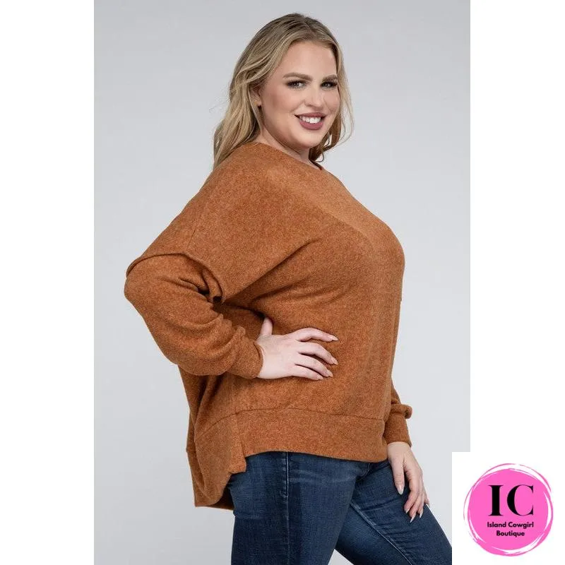 Plus Brushed Melange Drop Shoulder Sweater