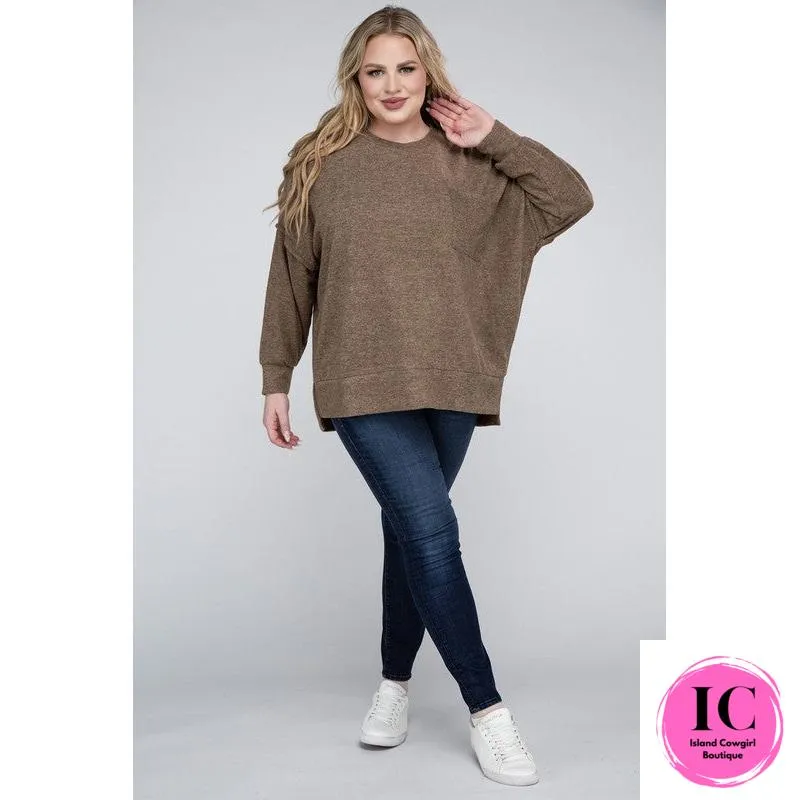 Plus Brushed Melange Drop Shoulder Sweater