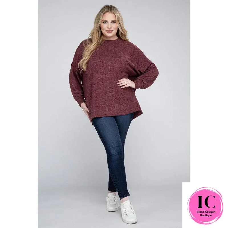 Plus Brushed Melange Drop Shoulder Sweater