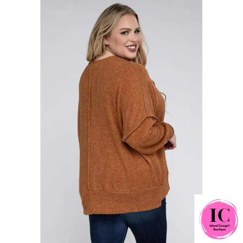Plus Brushed Melange Drop Shoulder Sweater