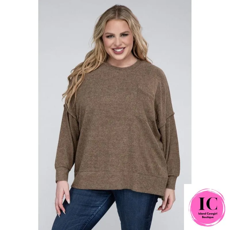 Plus Brushed Melange Drop Shoulder Sweater
