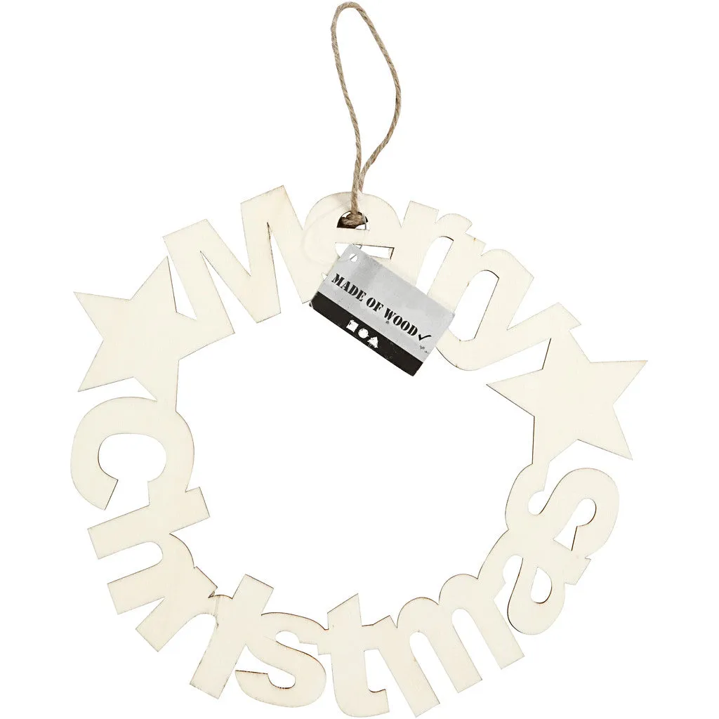 Plywood Merry Christmas Motif With String Hanging Decoration Crafts D: 22 cm