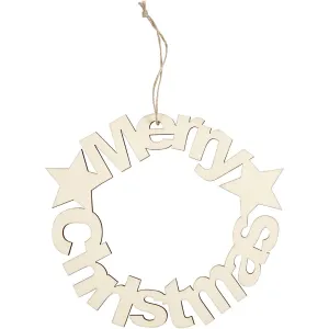 Plywood Merry Christmas Motif With String Hanging Decoration Crafts D: 22 cm