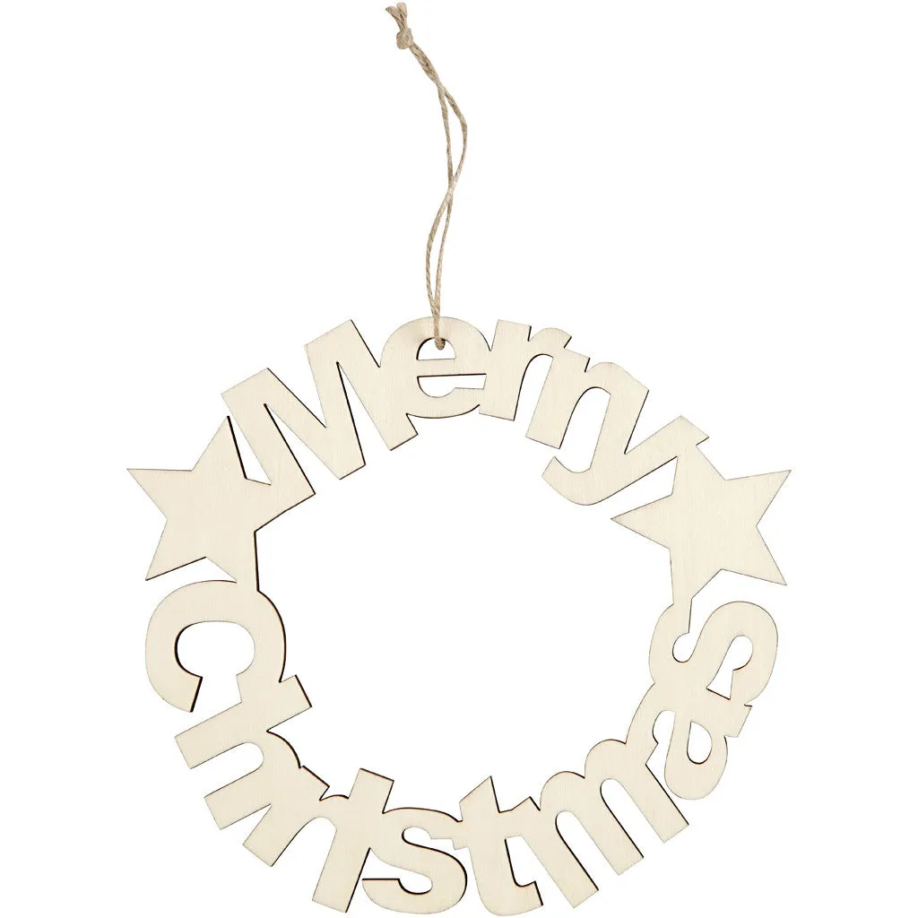 Plywood Merry Christmas Motif With String Hanging Decoration Crafts D: 22 cm