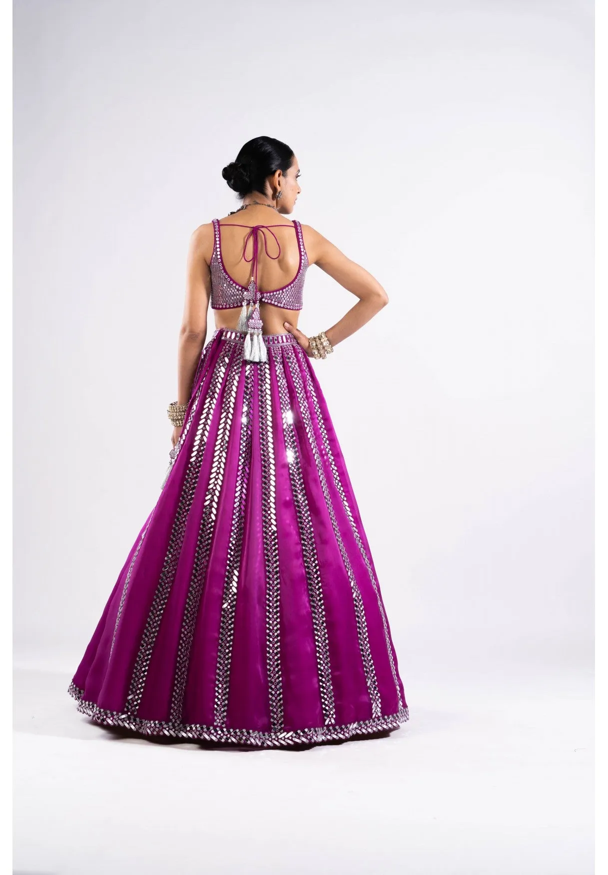Pop Wine Mirror Seam Lehenga Set
