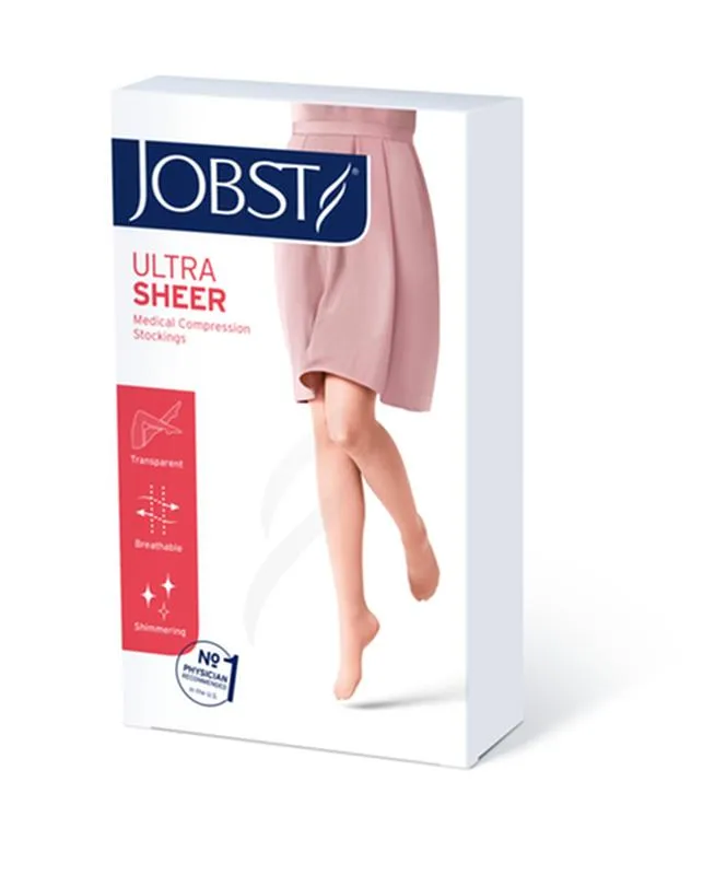 PR/1 JOBST ULTRASHEER WOMEN, THIGH HIGH W/SIL DOT BAND, 20-30MMHG, SM, HONEY, OPEN TOE