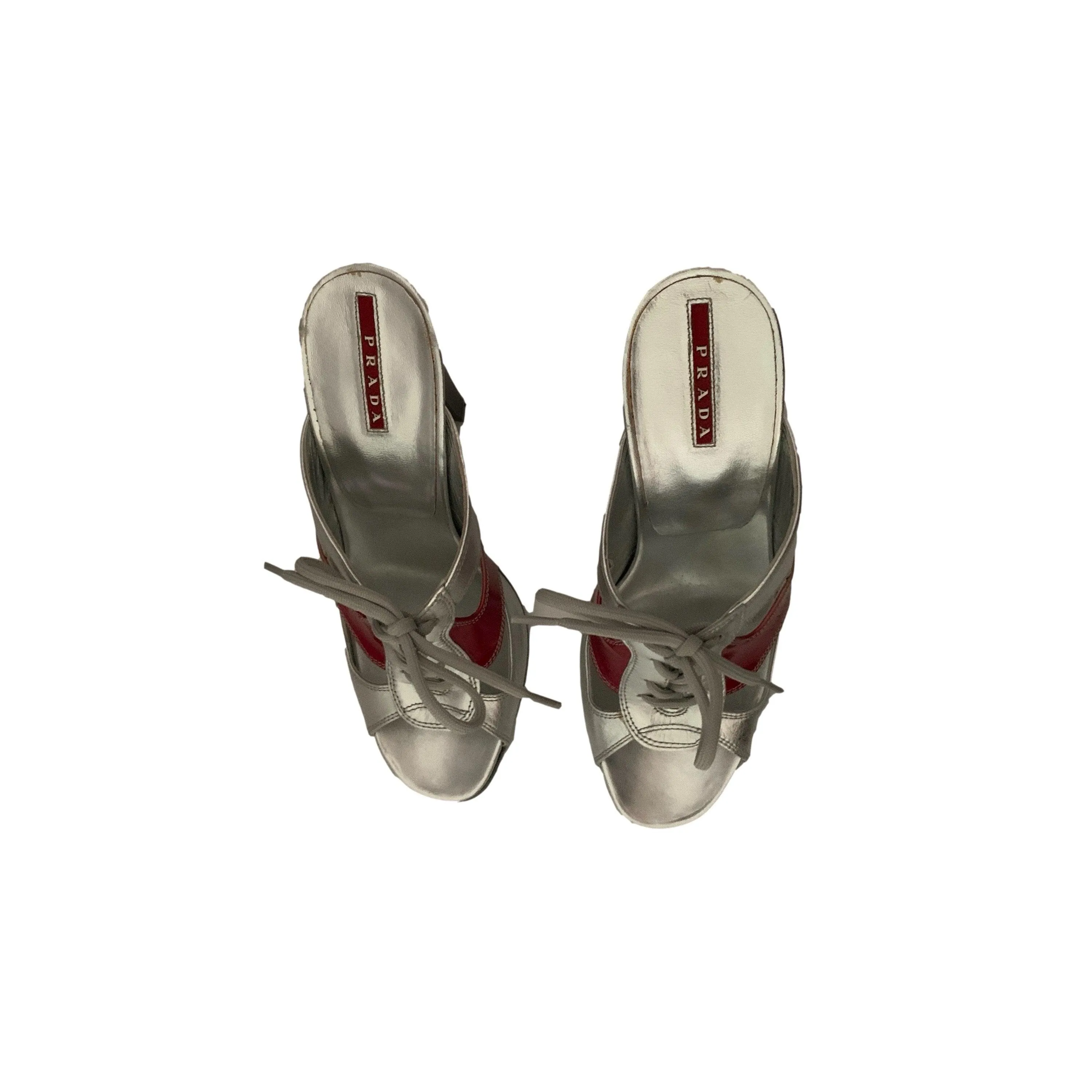 Prada Sport Metallic Logo Cut Out Heels