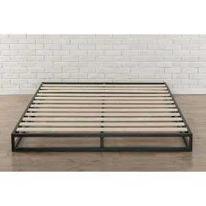 Queen size 6-inch Low Profile Metal Platform Bed Frame with Wooden Slats